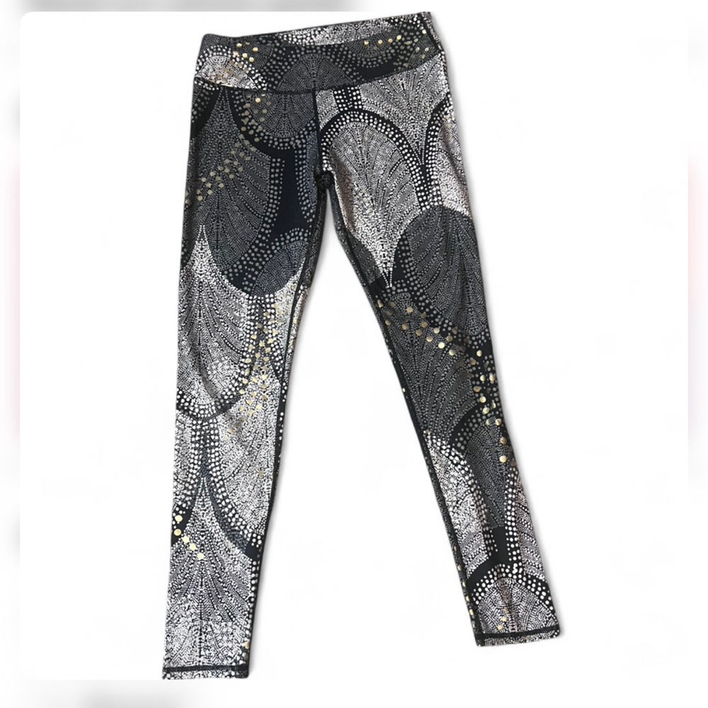 Fabletics Salar Legging Sz Medium Foiled Flurry Print Metallic Gold Polka Dots